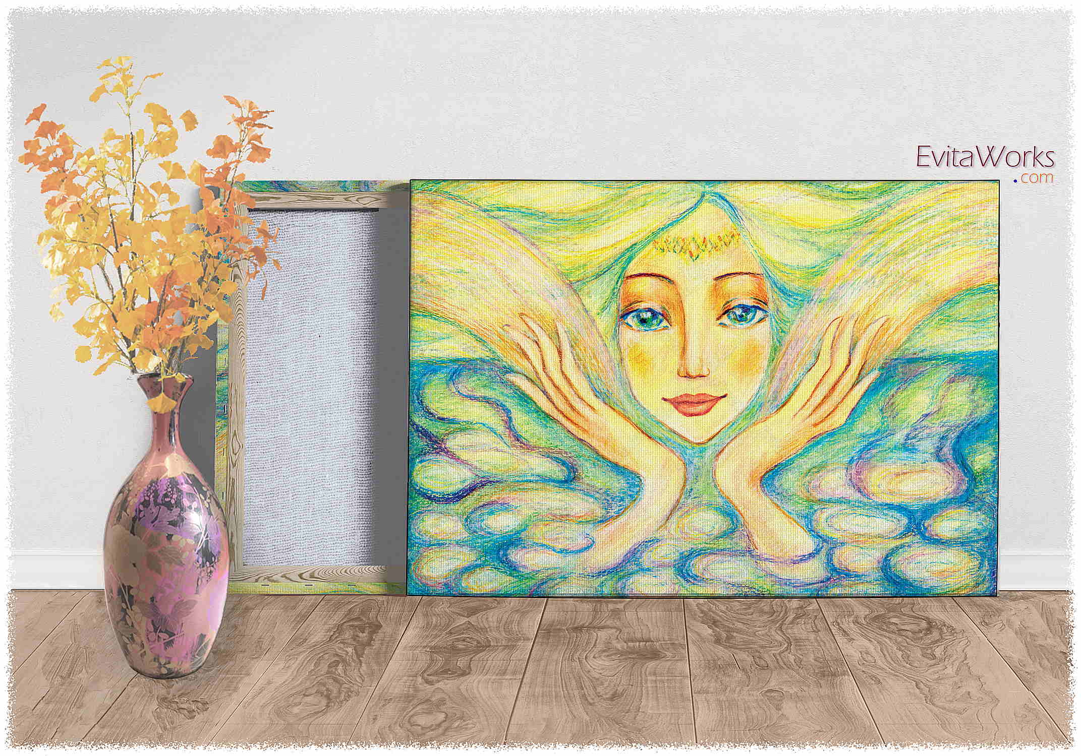 Hit to learn about "Angel of Serenity, beautiful female creature" on canvases