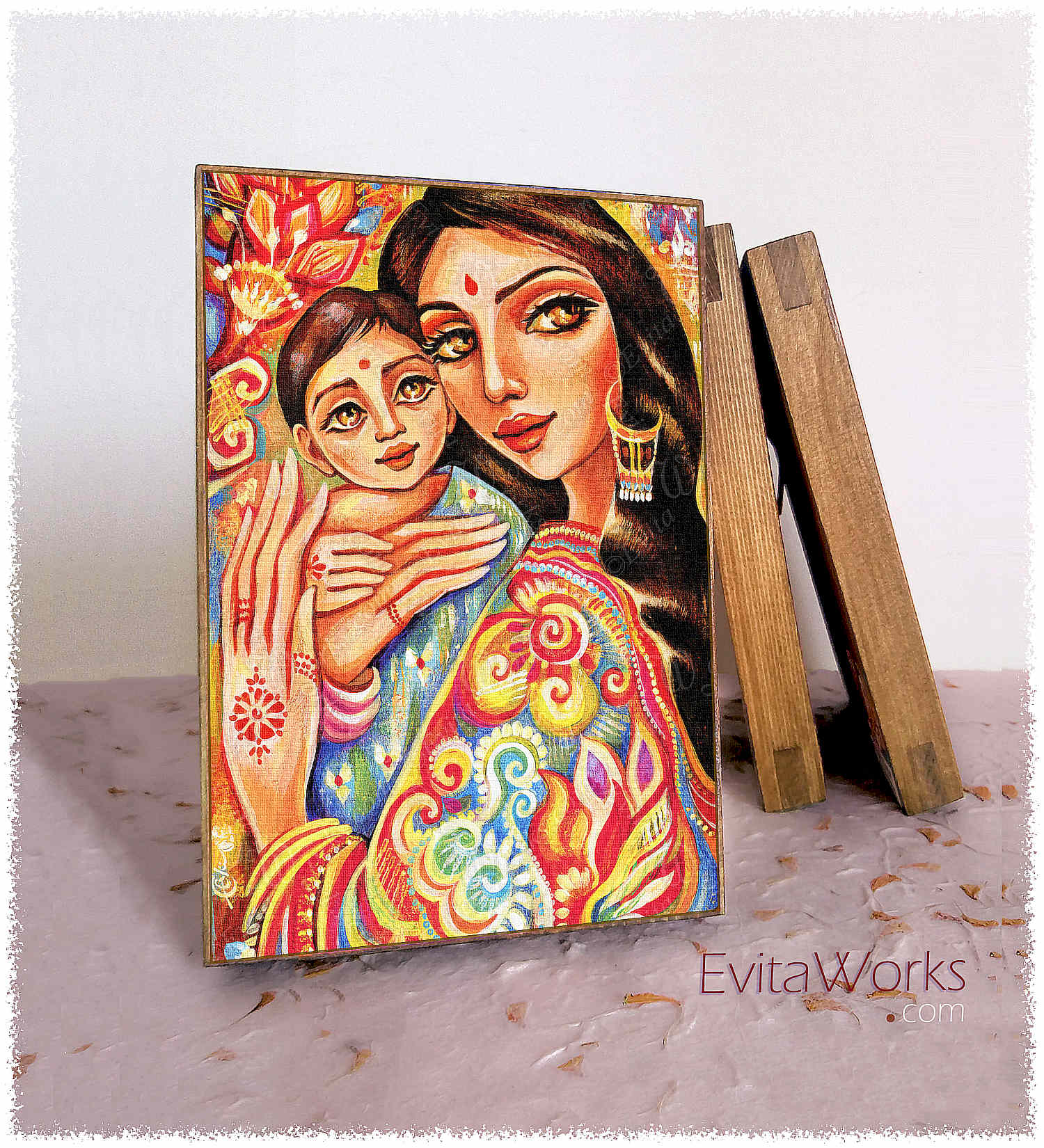 Hit to learn about "Goddess Blessing, Mother and Child" on woodblocks