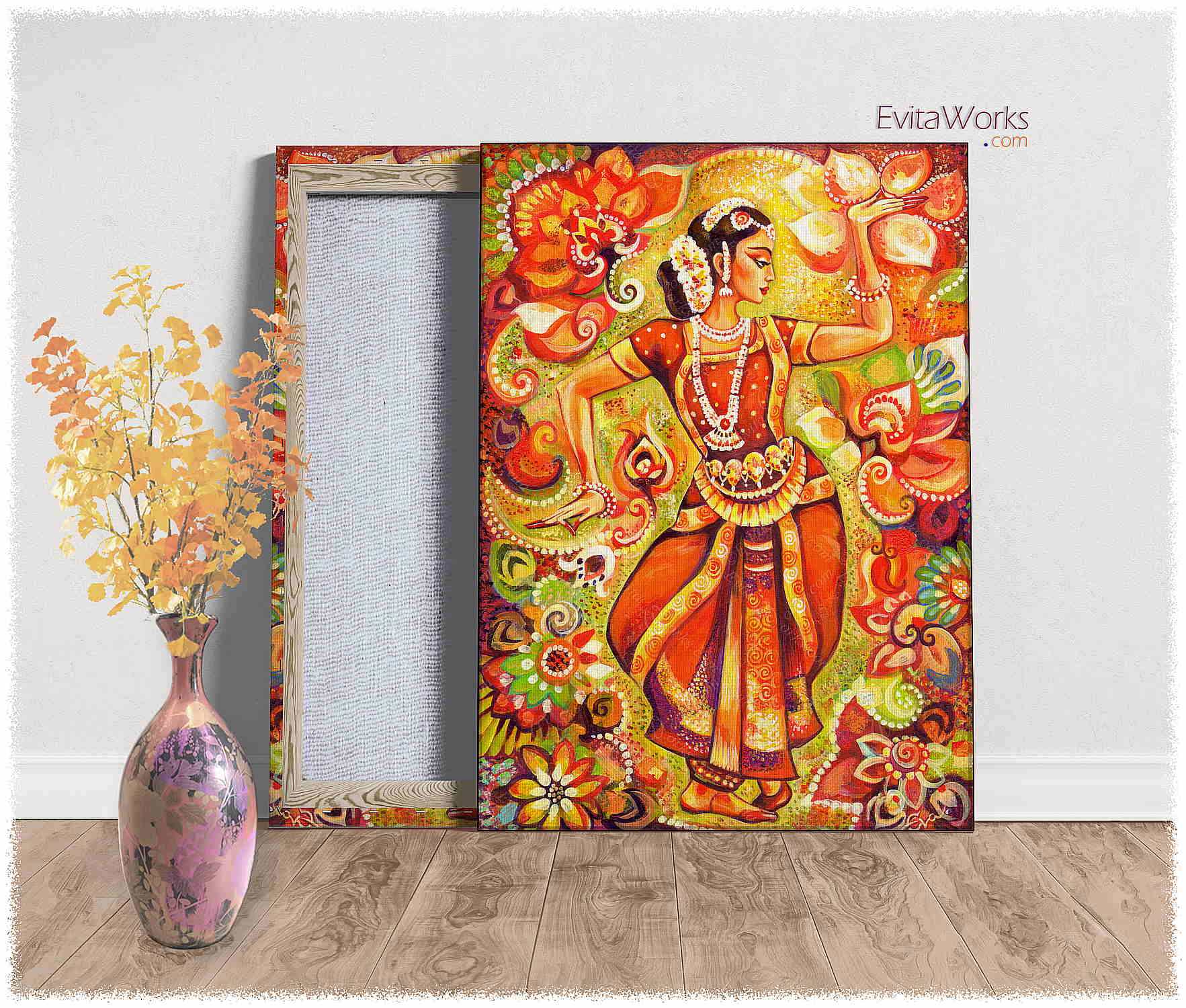 Hit to learn about "Ganges Flower, Bharatanatyam" on canvases