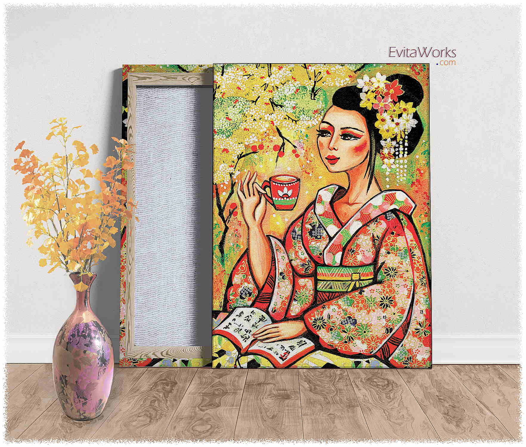 Hit to learn about "Tea in the Garden, kimono woman, beautiful Asian art" on canvases