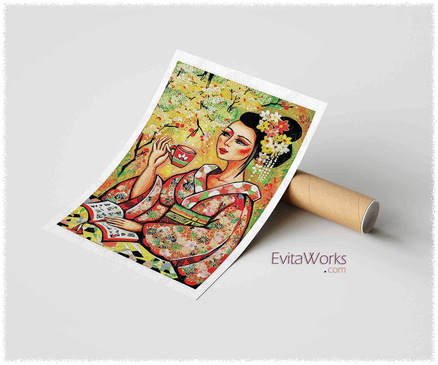 Hit to learn about "Tea in the Garden, kimono woman, beautiful Asian art" on prints