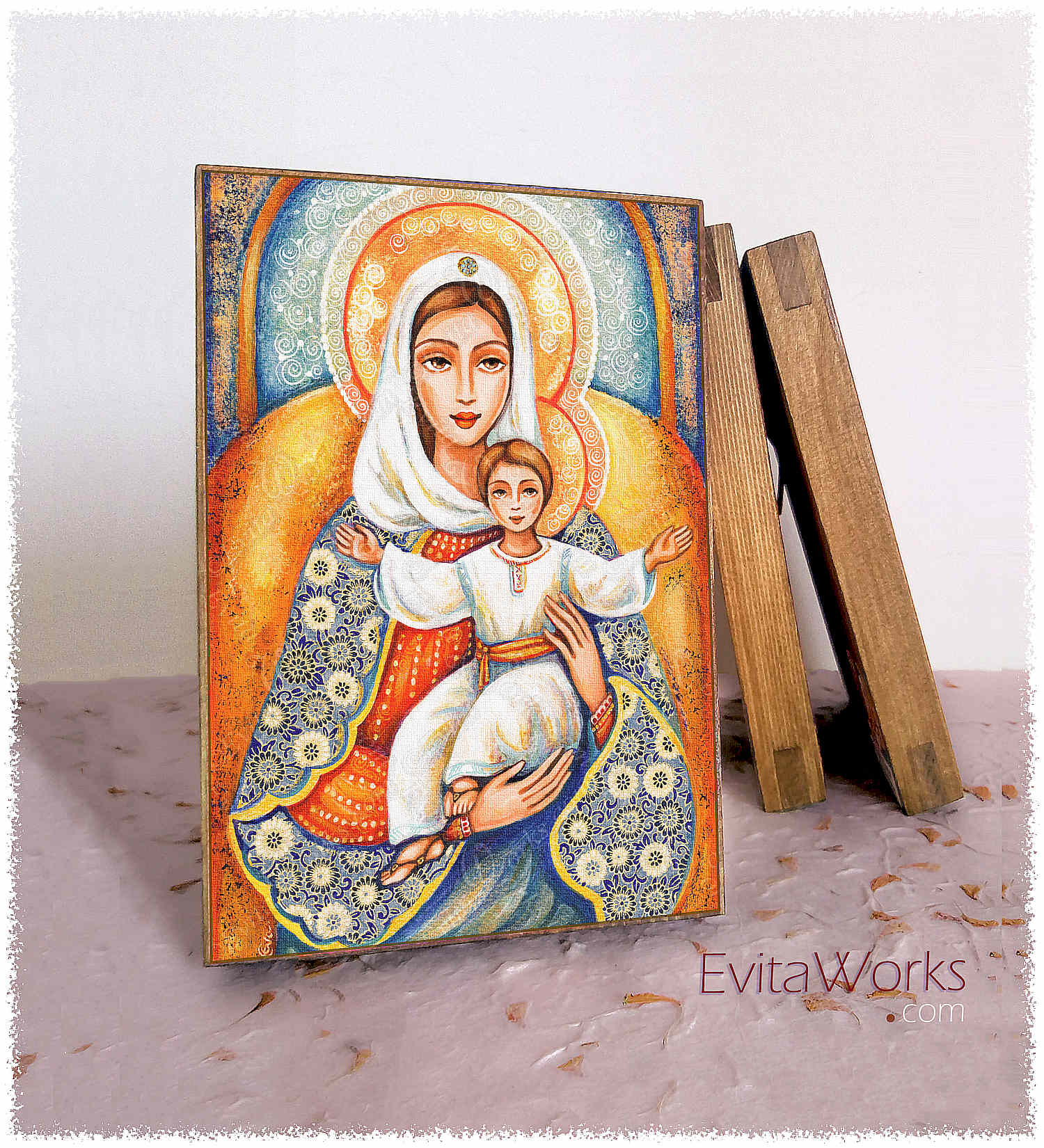 Hit to learn about "Heavenly Grace, Madonna and Child" on woodblocks