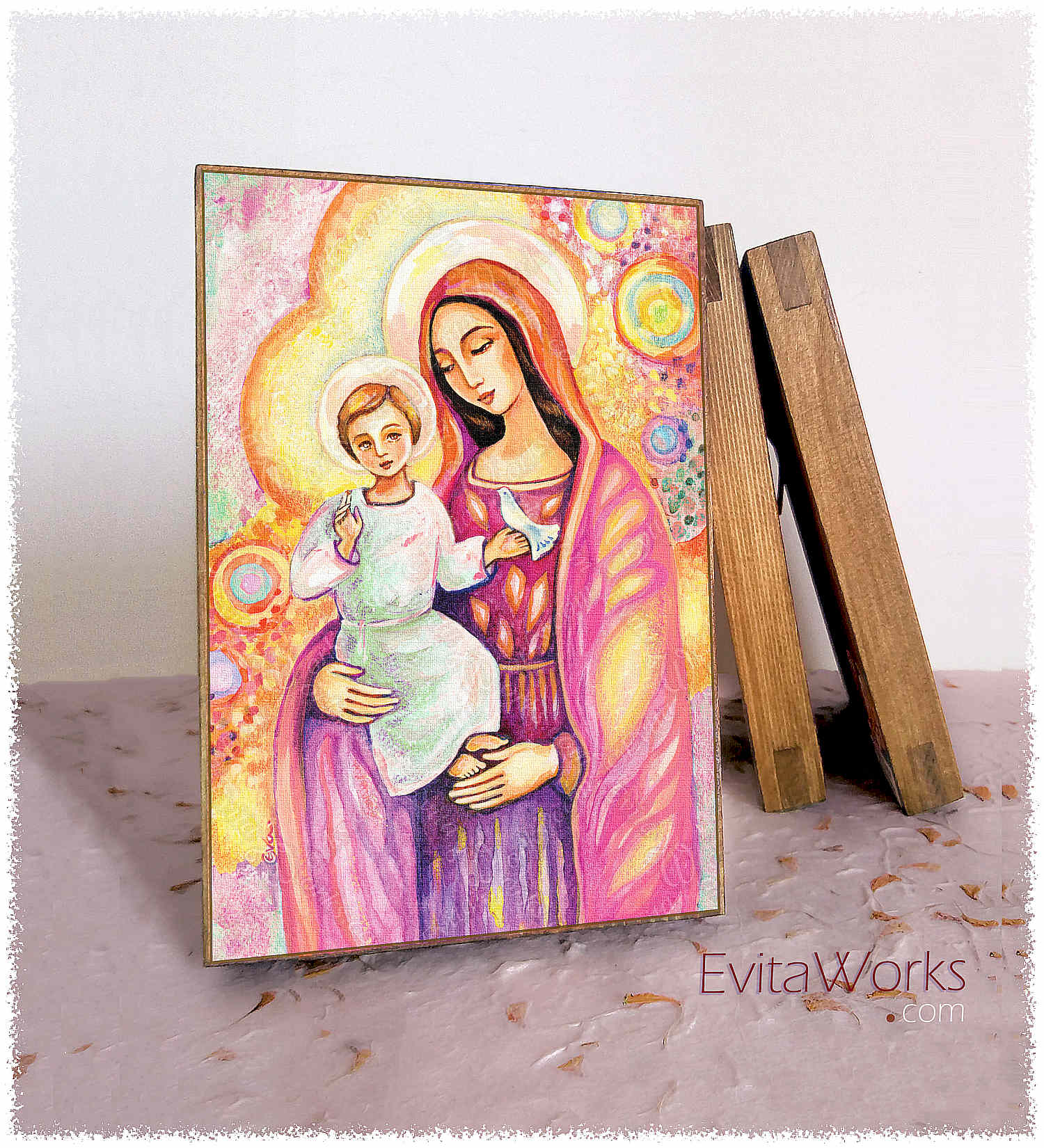 Hit to learn about "Blessing from Light, Madonna and Child" on woodblocks