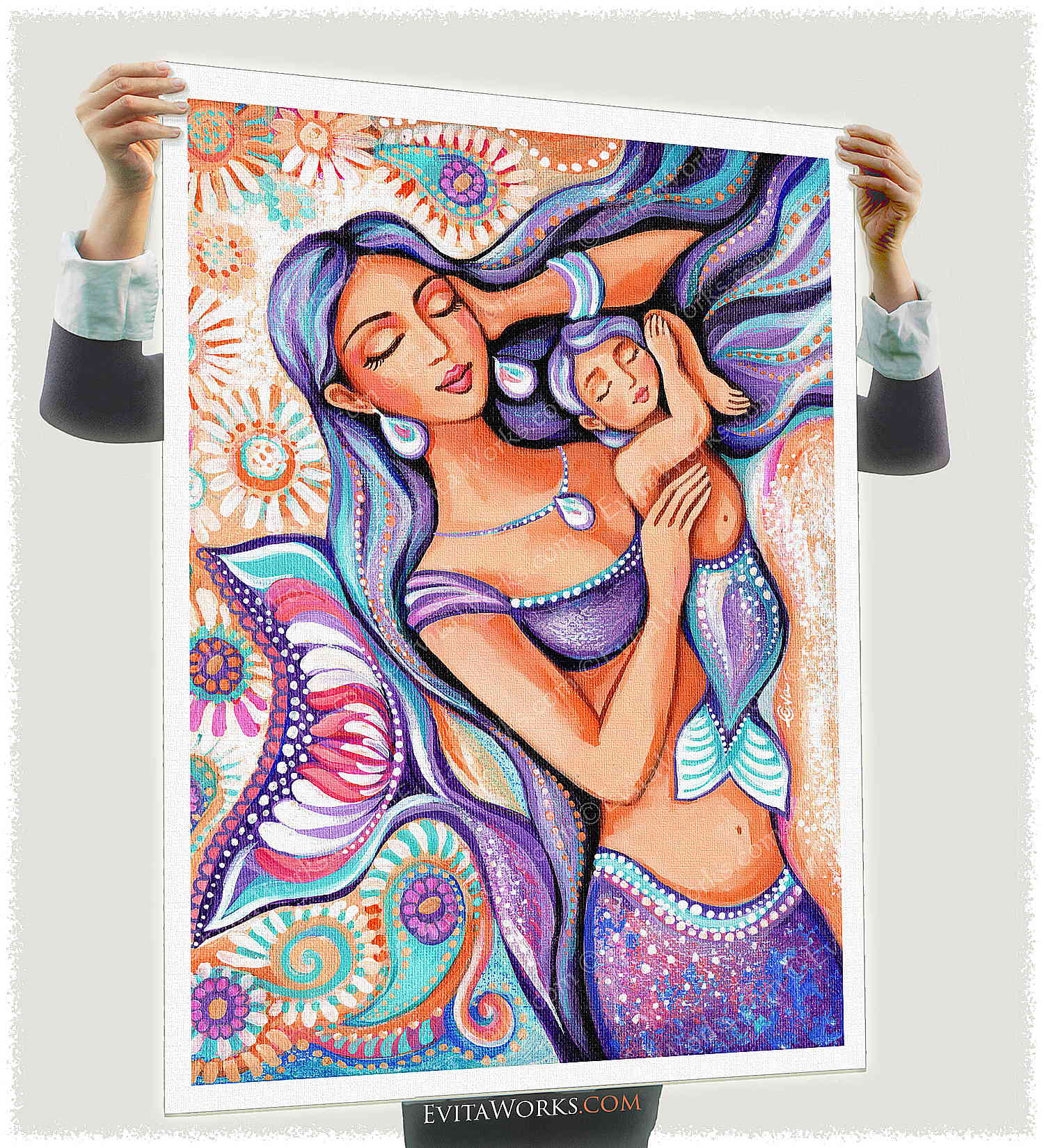 a4 mermaid and child y23 a1 ~ EvitaWorks