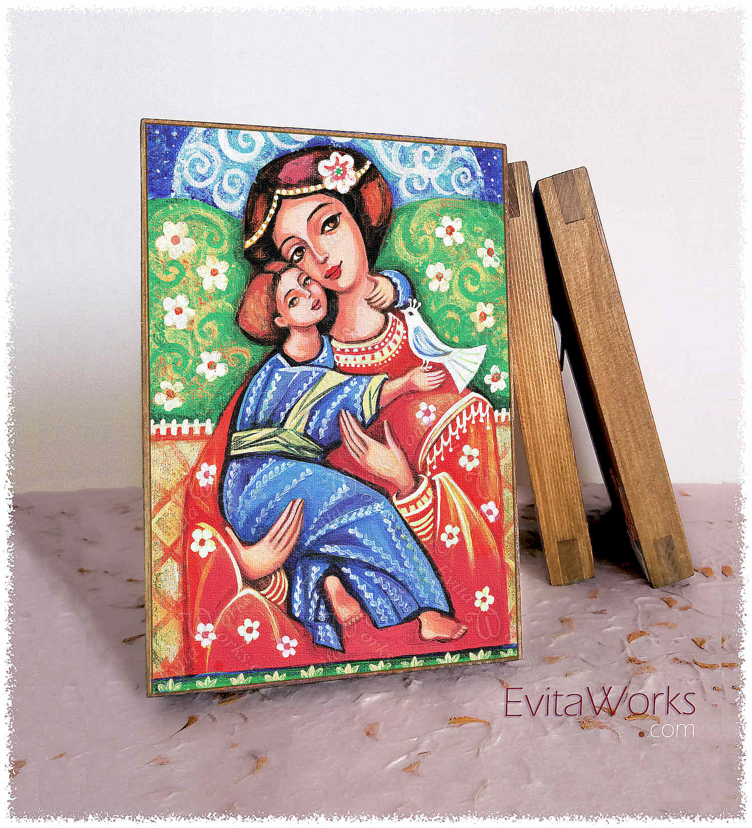 Hit to learn about "Madonna and Child, Christian Folk Icon" on woodblocks