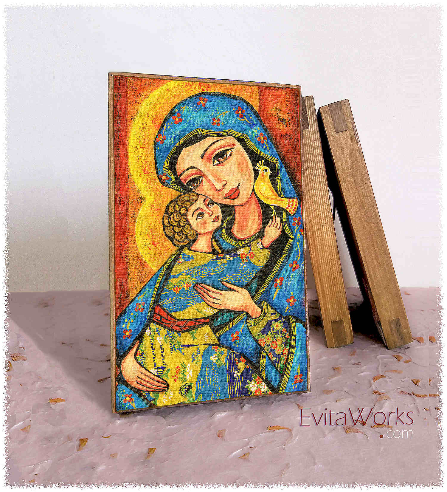 Hit to learn about "Mother Temple, Madonna and Child" on woodblocks