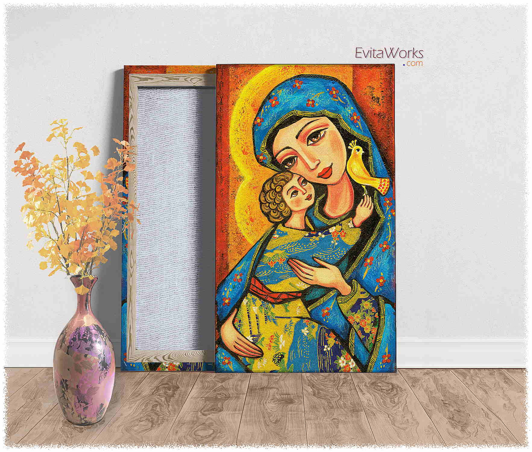 Hit to learn about "Mother Temple, Madonna and Child" on canvases