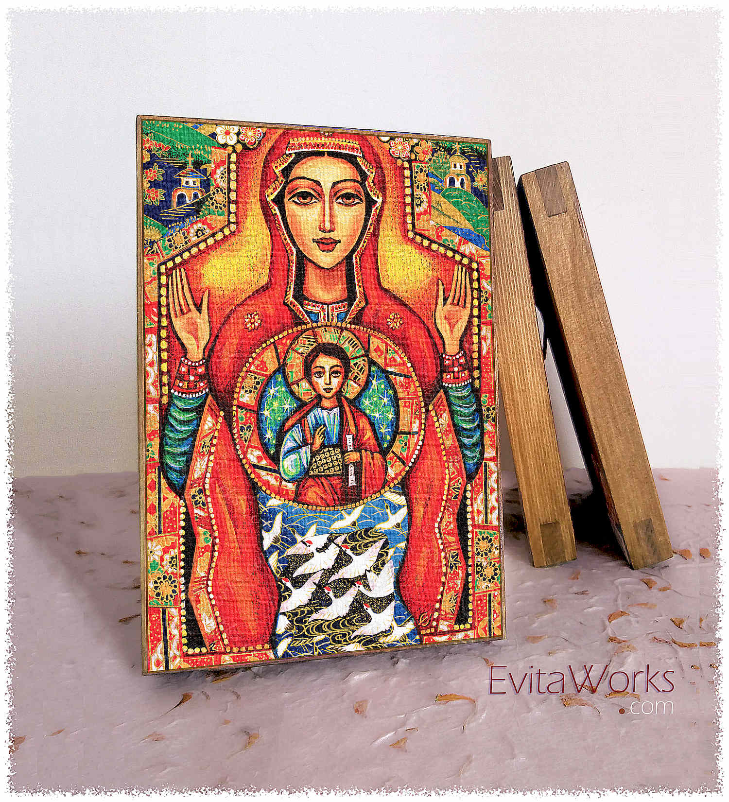 Hit to learn about "Our Lady Of The Sign, Mother and Child" on woodblocks
