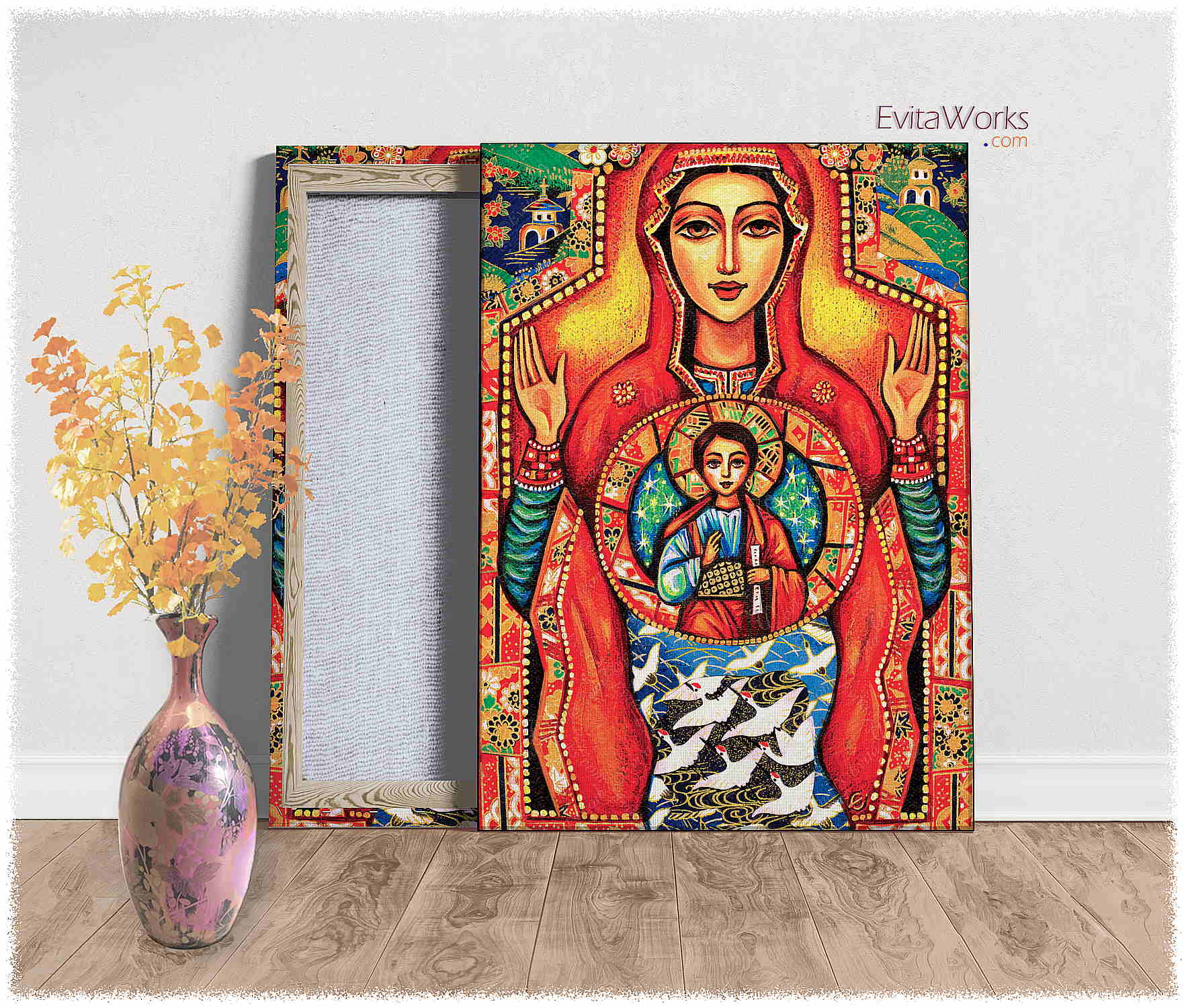 Hit to learn about "Our Lady Of The Sign, Mother and Child" on canvases