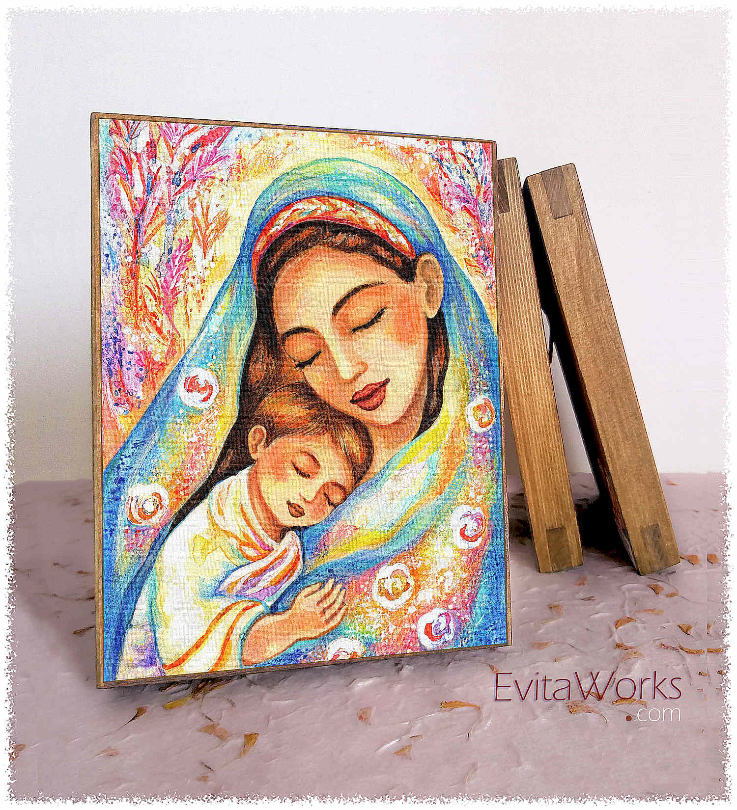 Hit to learn about "Inner Silence, mother and child" on woodblocks