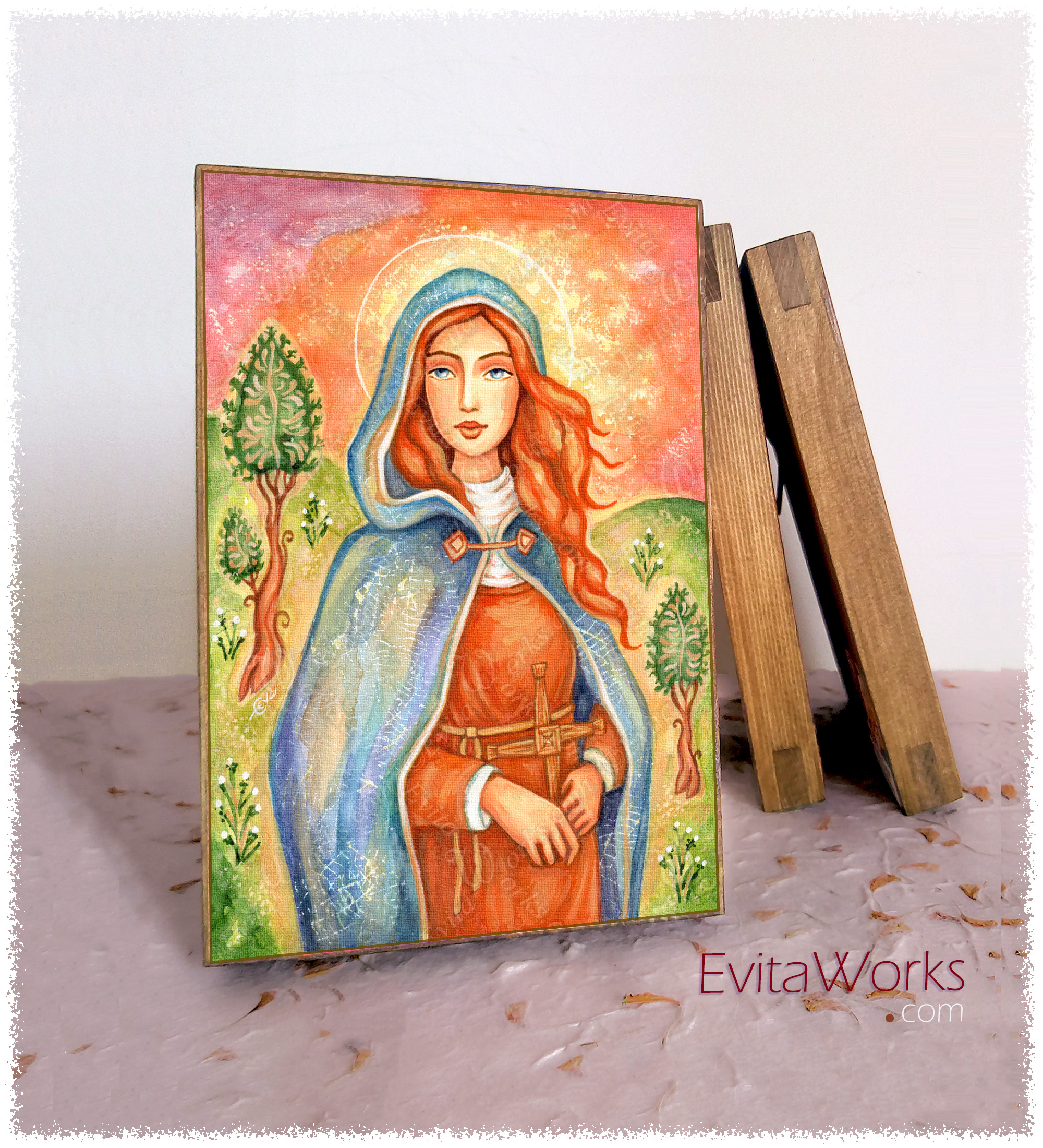 Hit to learn about "Saint Brigit of Ireland, Irish holy woman" on woodblocks