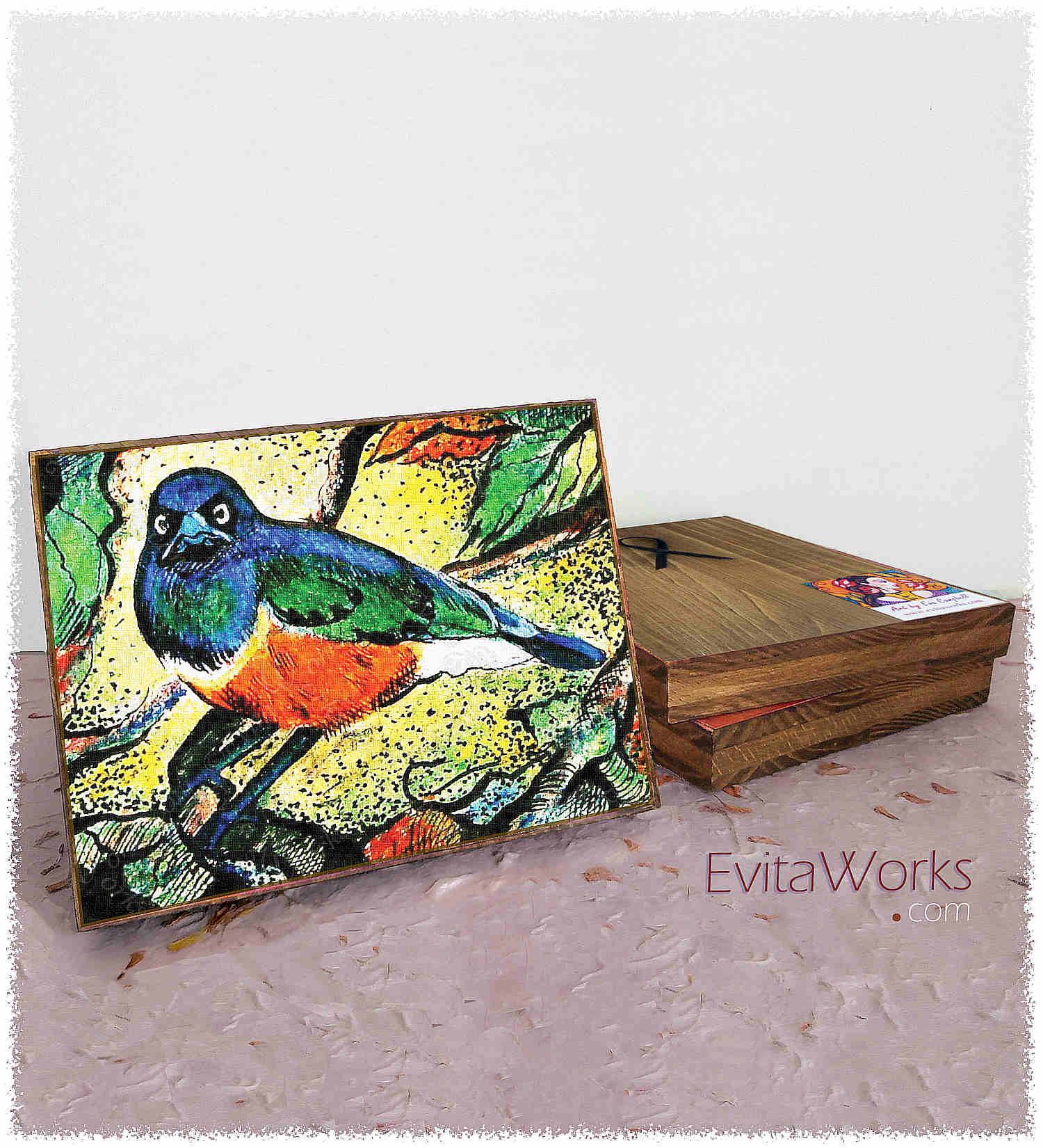 Hit to learn about "Bird in nature illustration 05" on woodblocks