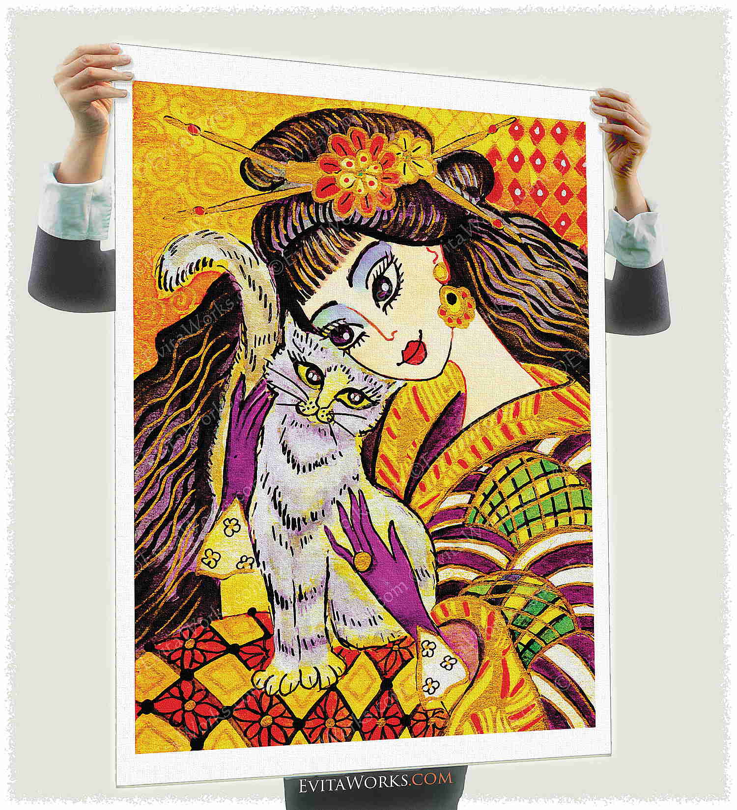 Feline Rhapsody, geisha kimono, cat ao geisha 27 a1 ~ EvitaWorks