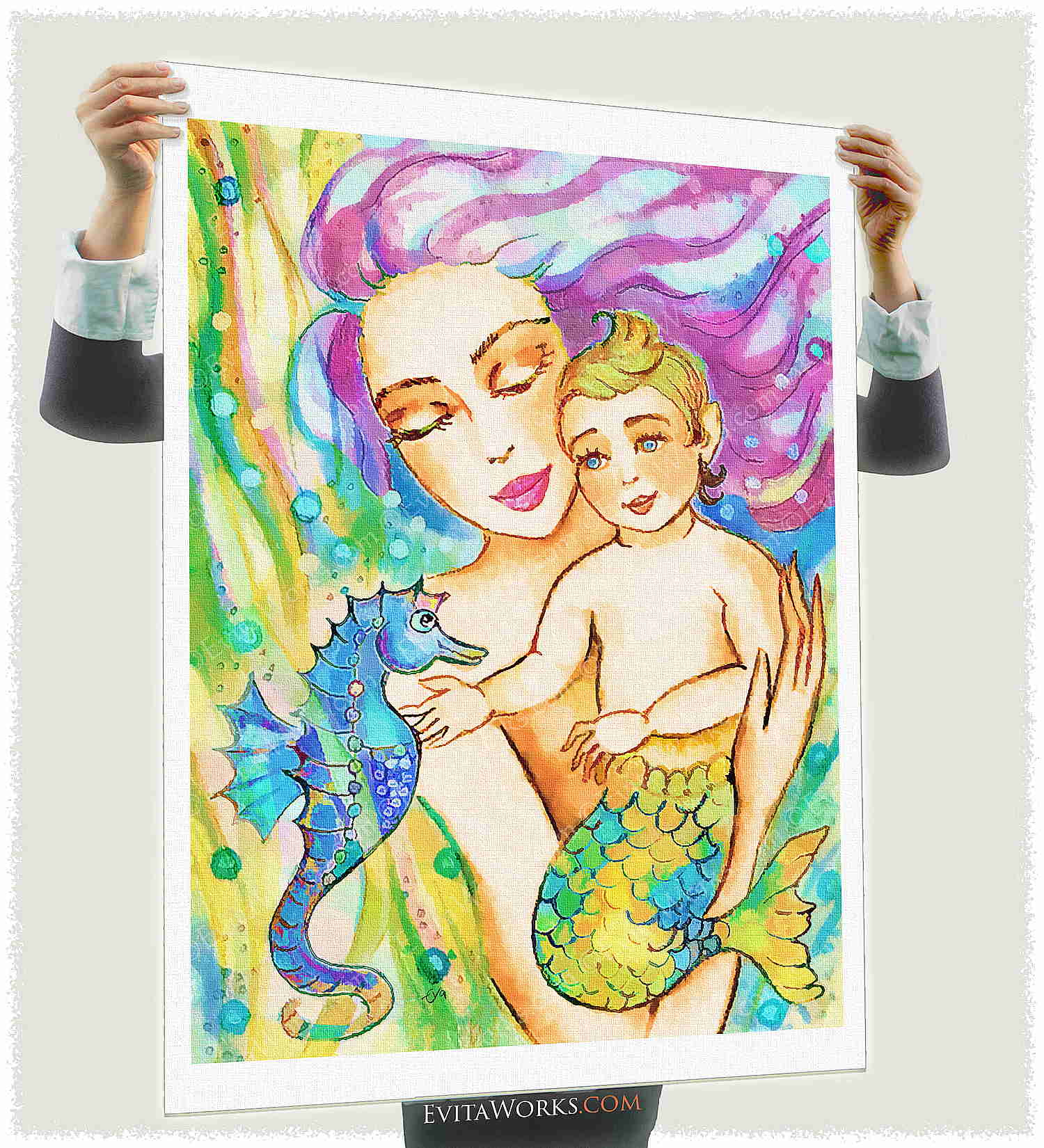 Sea Wonders, mermaid mother and child ao mermaid 40 a1 ~ EvitaWorks