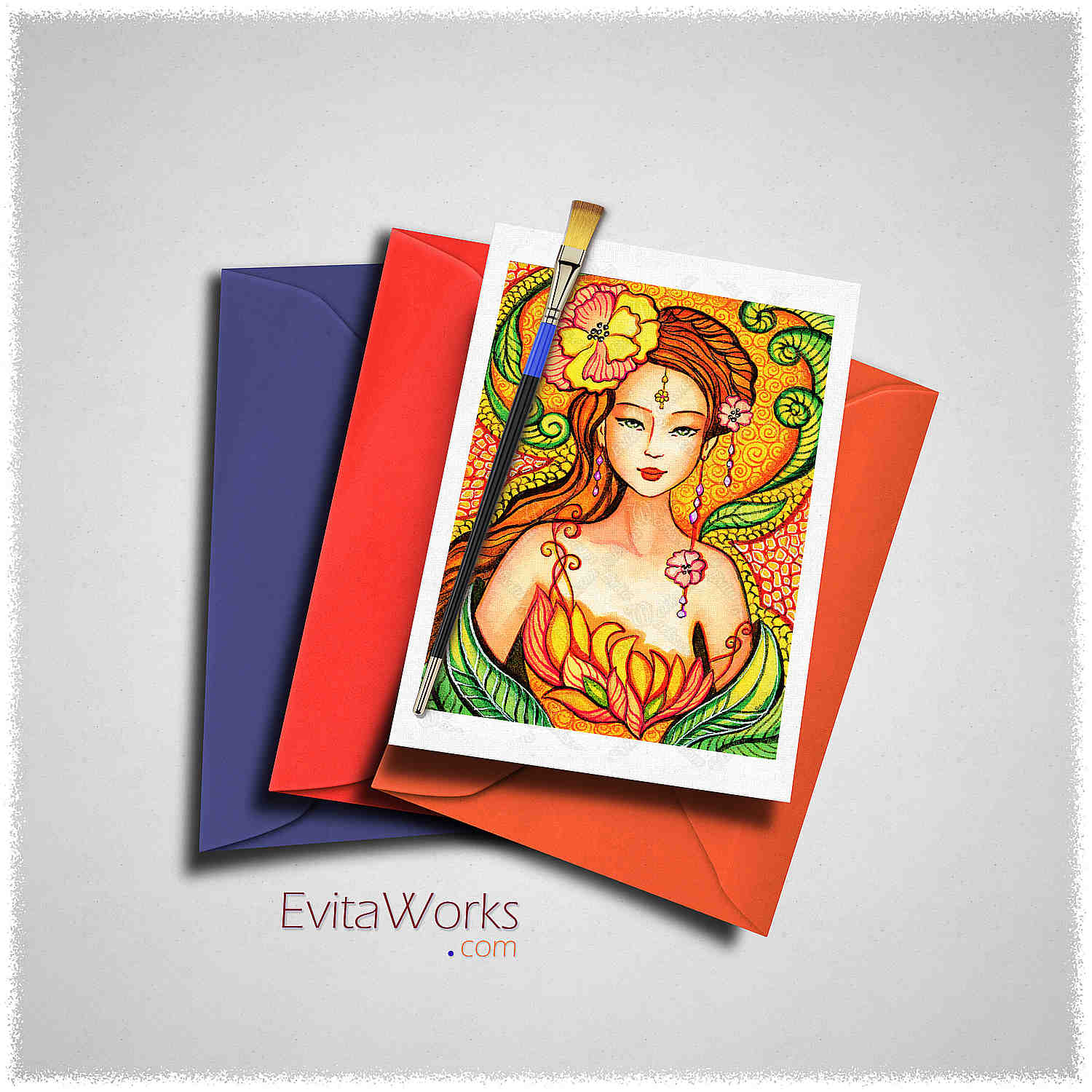 Hit to learn about "Asian Flower Mermaid, geisha in flower kimono" on cards