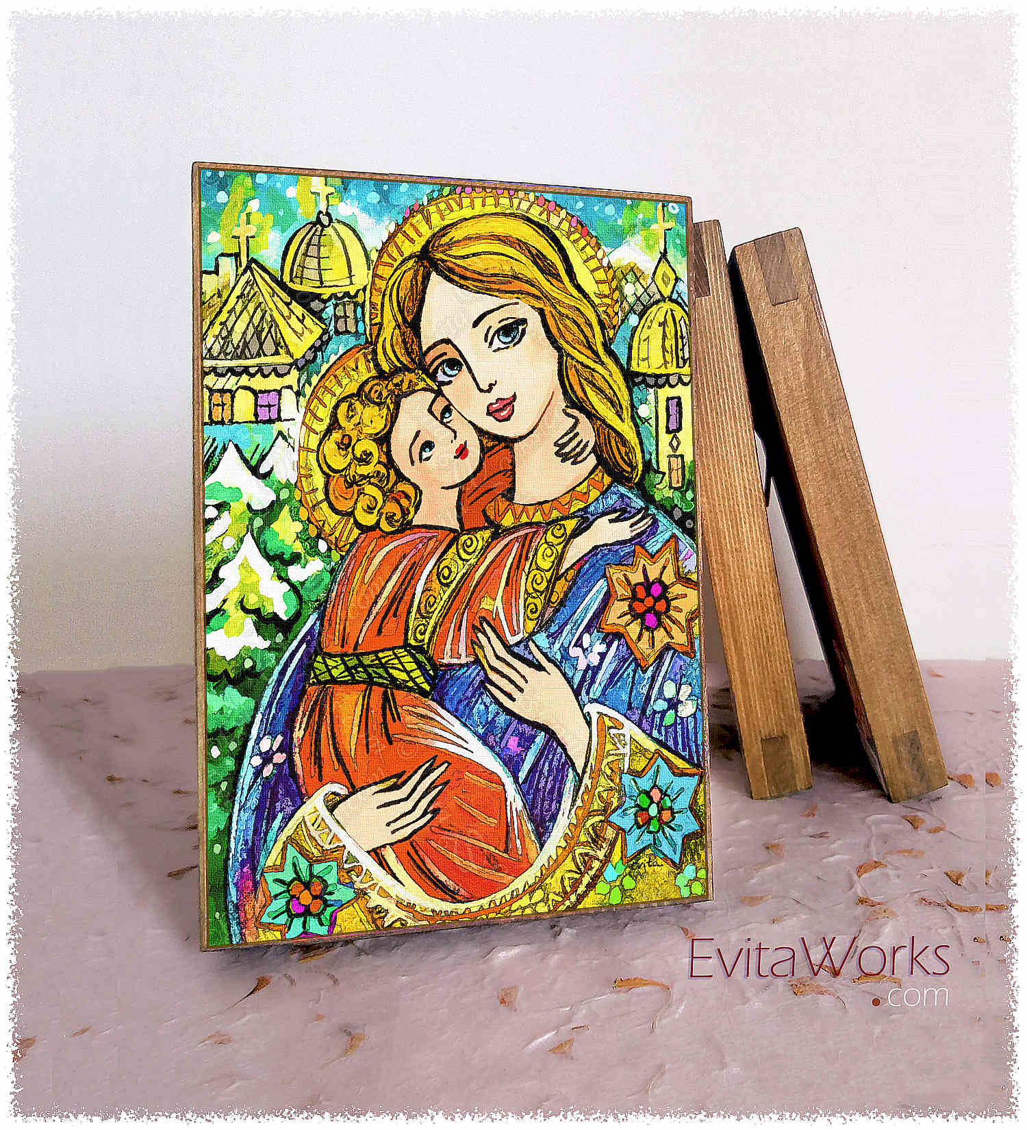 Hit to learn about "Winter Church, Madonna and Child" on woodblocks