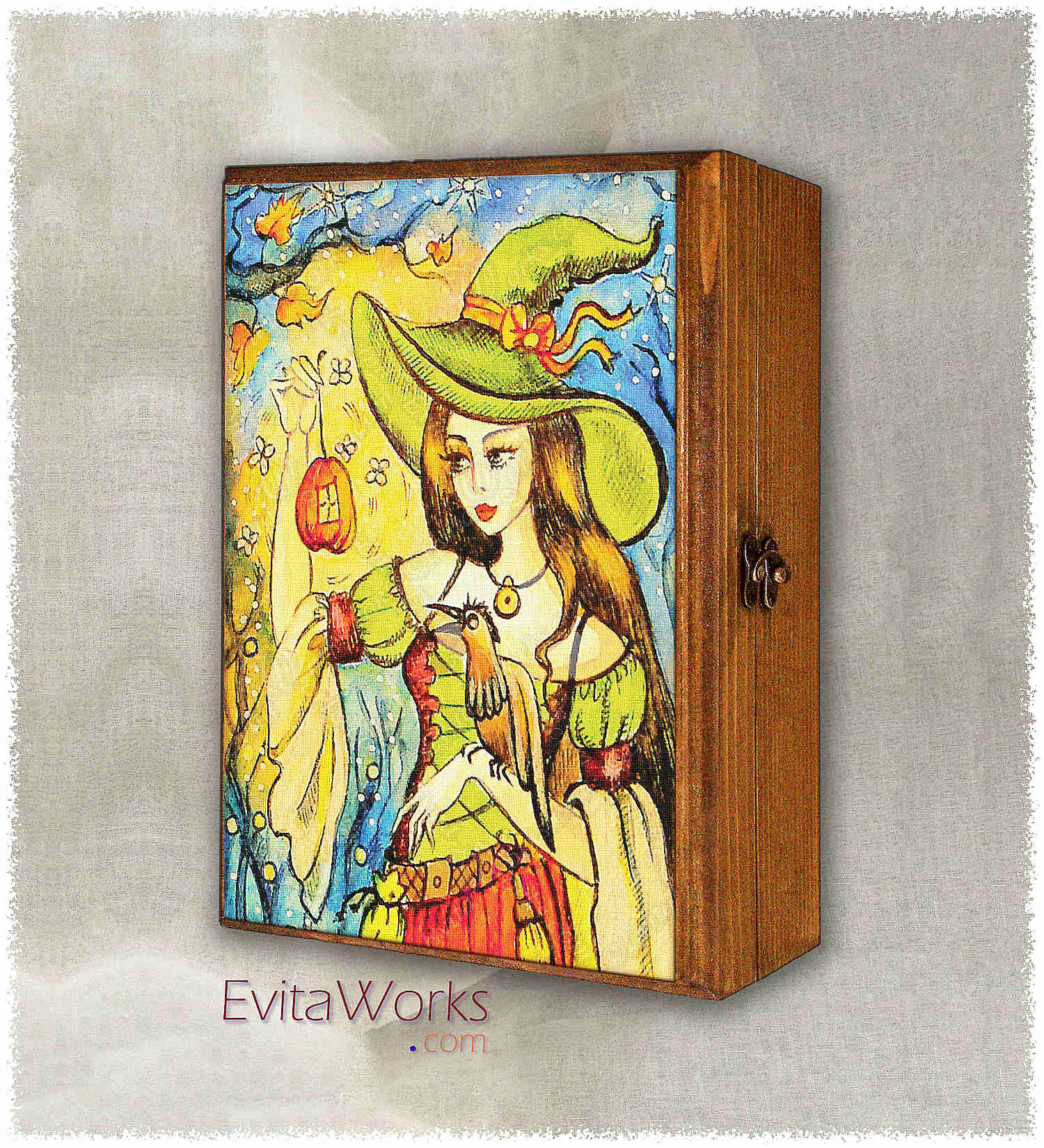 Hit to learn about "Witch and Bird 02, girl and pet art" on jewelboxes