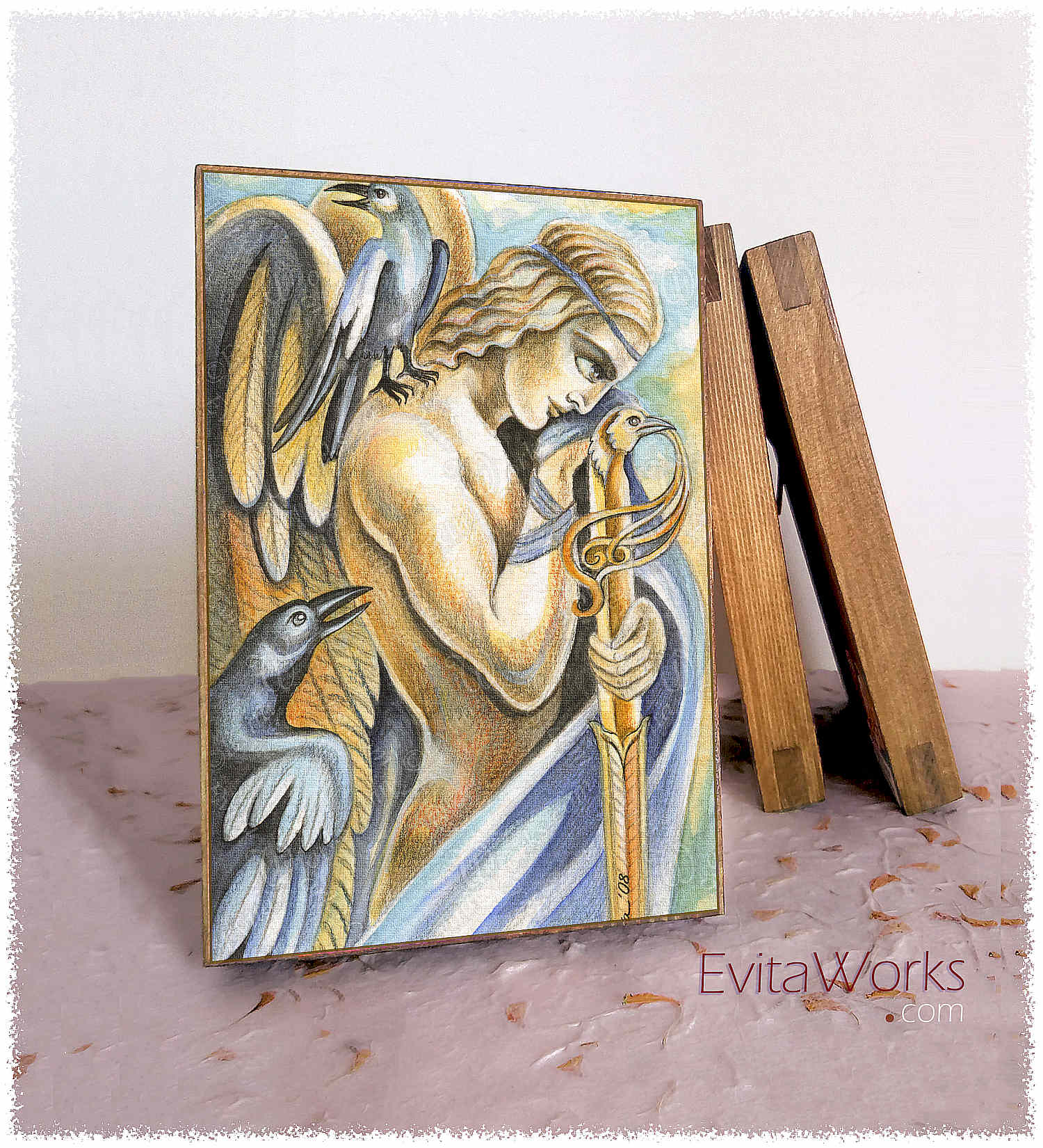 Hit to learn about "Angel 02, mythical man art" on woodblocks