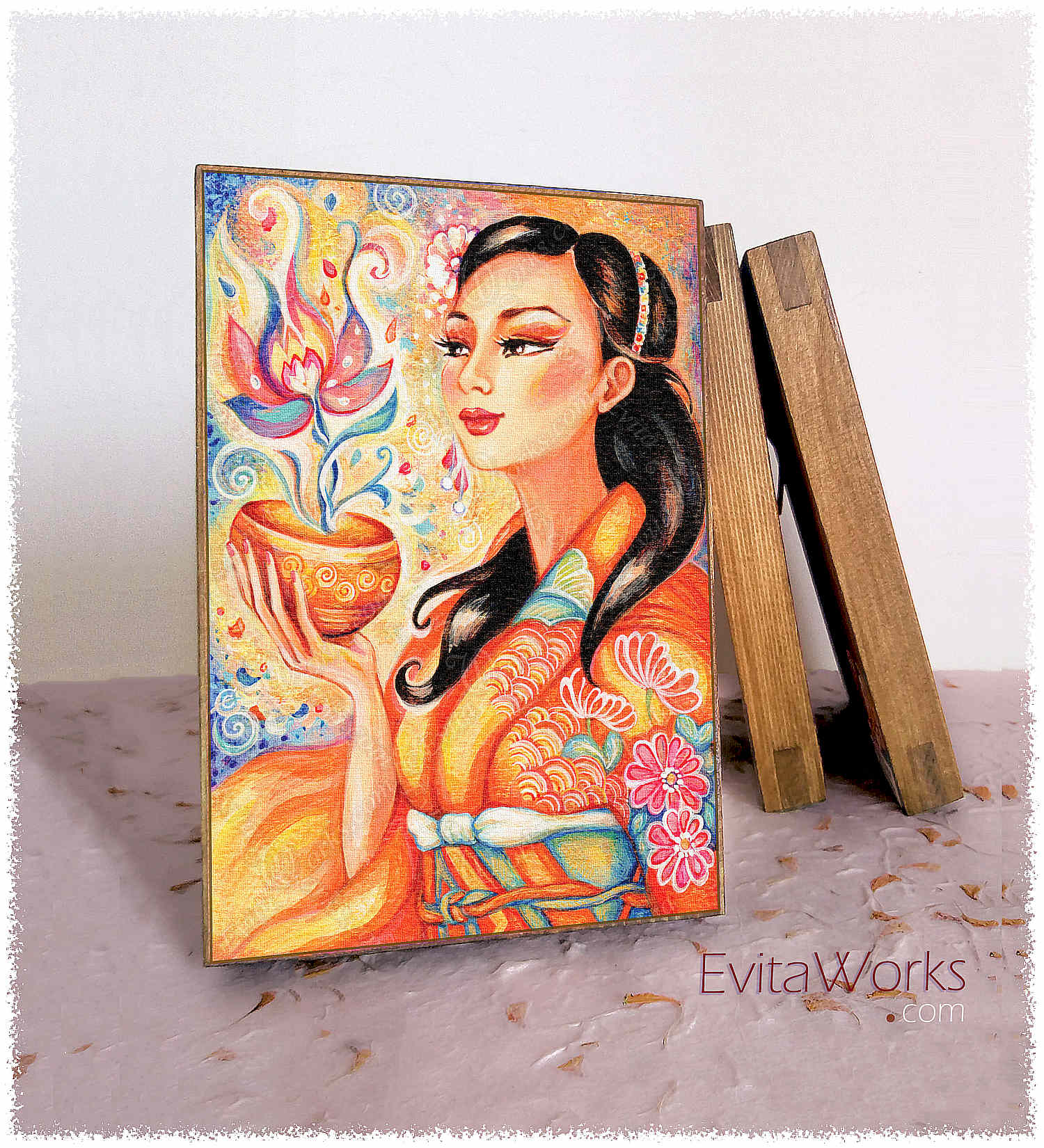 Hit to learn about "Kimono Flower, East woman, beautiful Asian art" on woodblocks