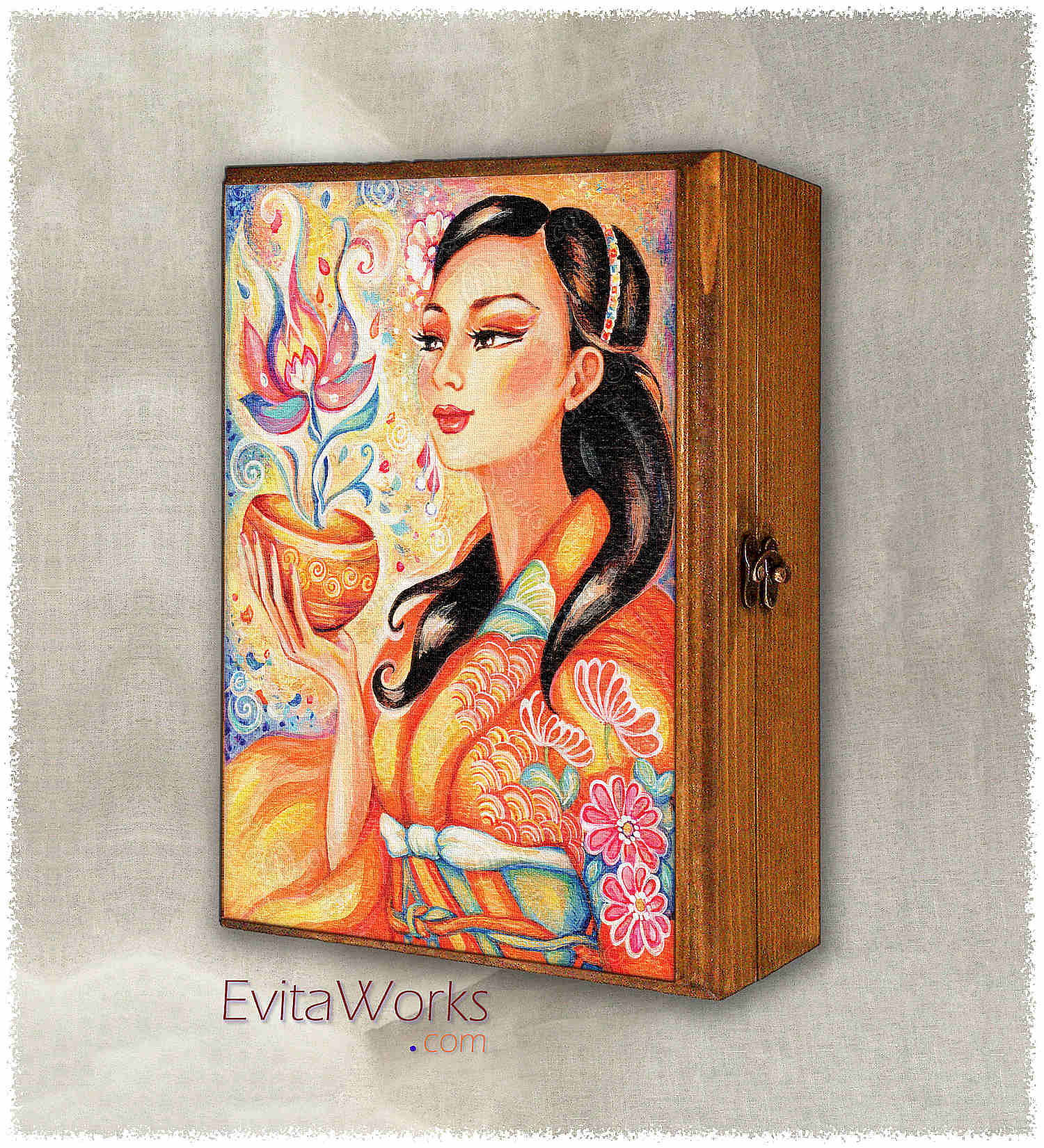 Hit to learn about "Kimono Flower, East woman, beautiful Asian art" on jewelboxes