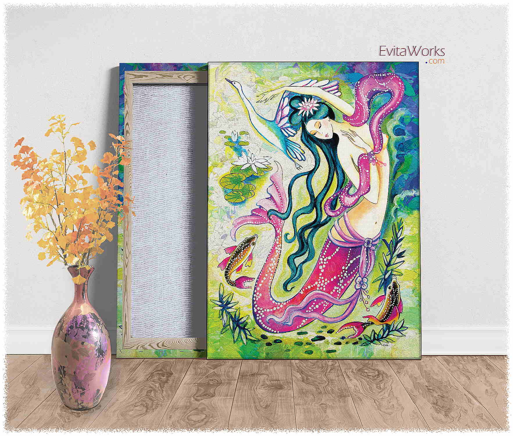 Hit to learn about "Koi Fish Mermaid, beautiful female creature" on canvases