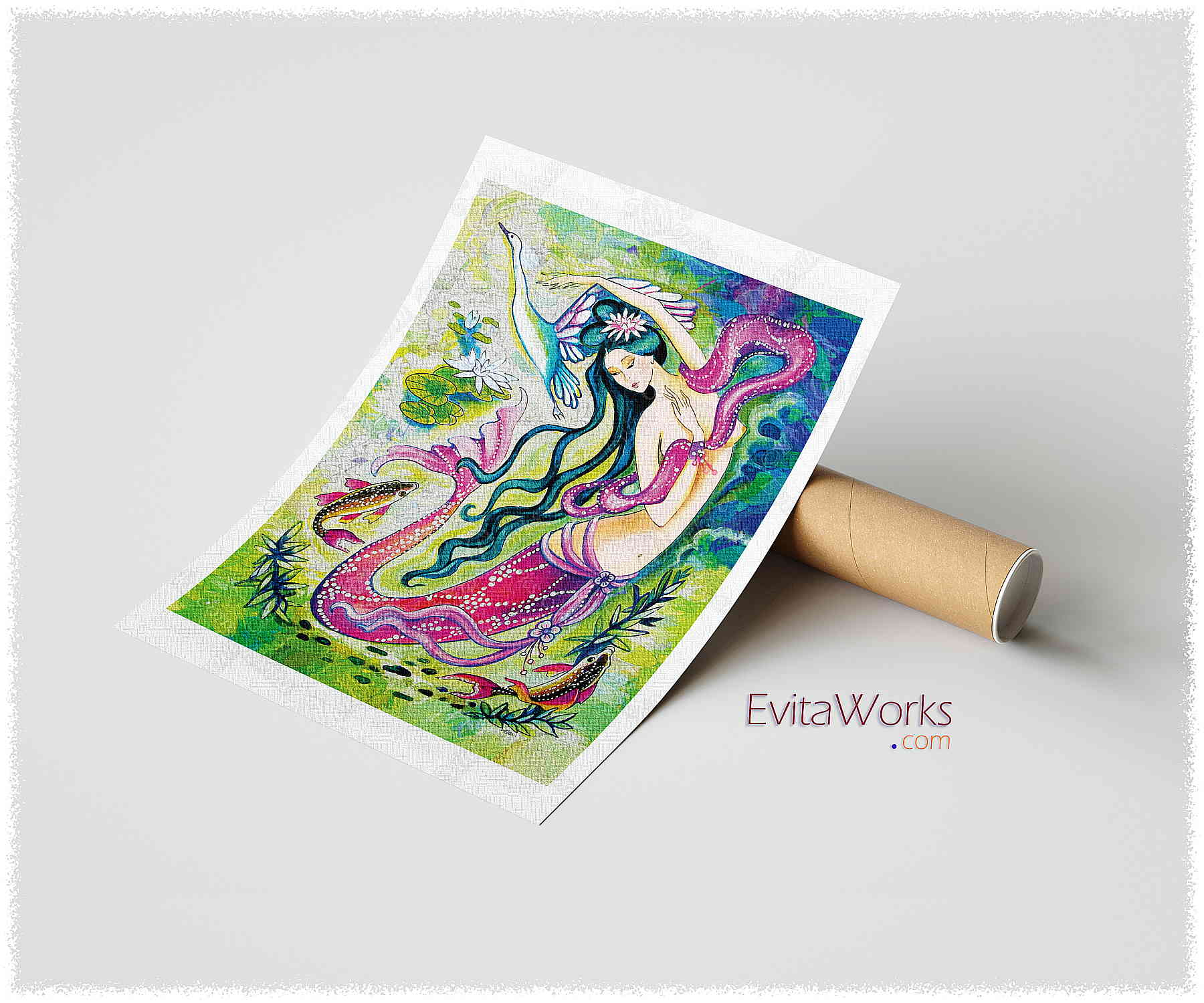 Hit to learn about "Koi Fish Mermaid, beautiful female creature" on prints