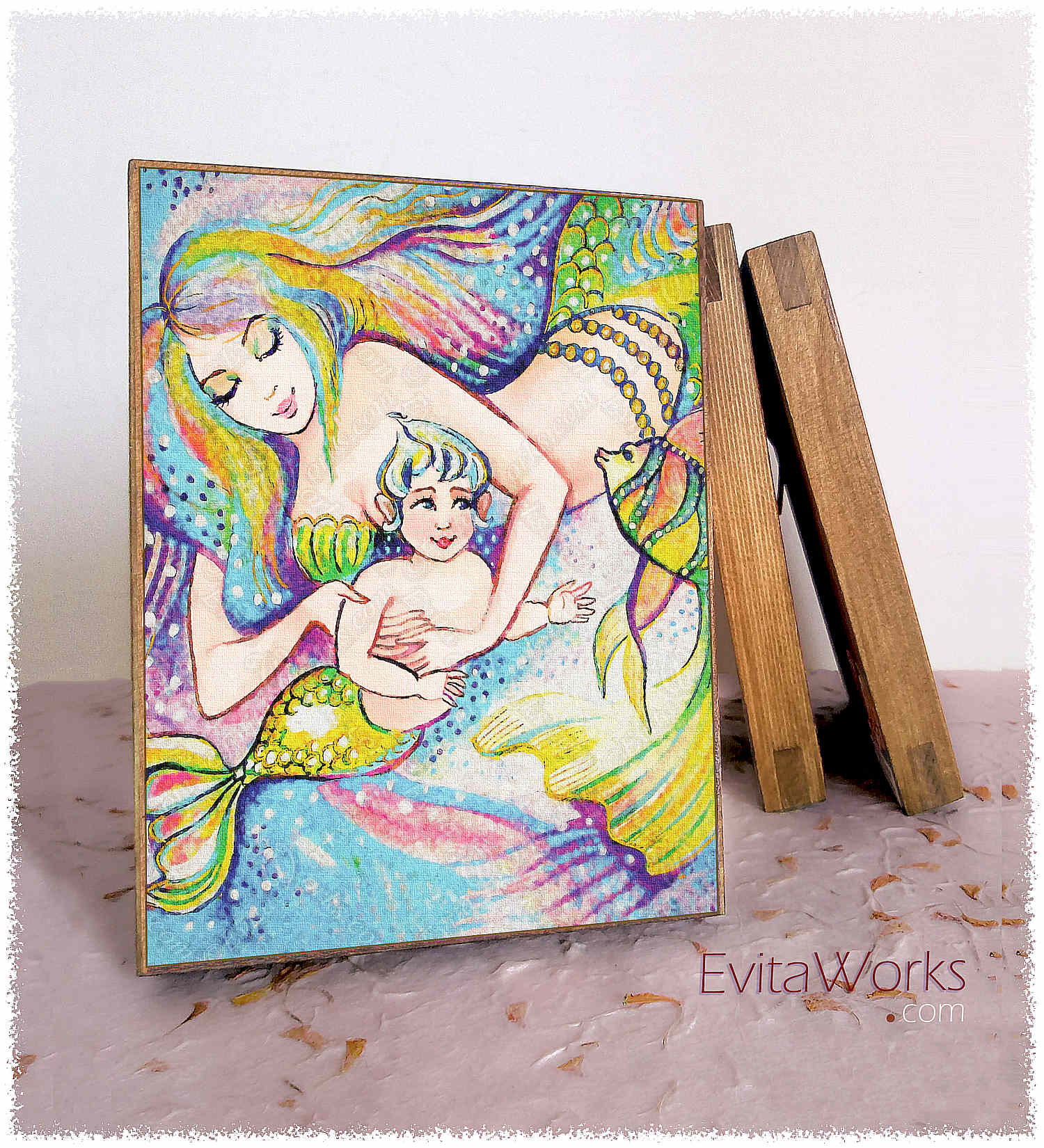 Hit to learn about "Little Fish, mermaid mother and child" on woodblocks